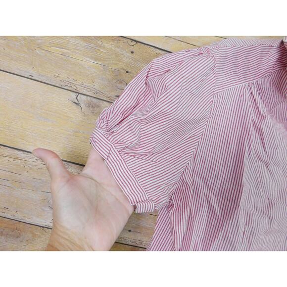 Vintage Faded Glory Shirt XL Red Pink Stripes Cap Sleeves Button Down - Picture 3 of 5